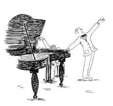 Cartoon Man Singing at Piano